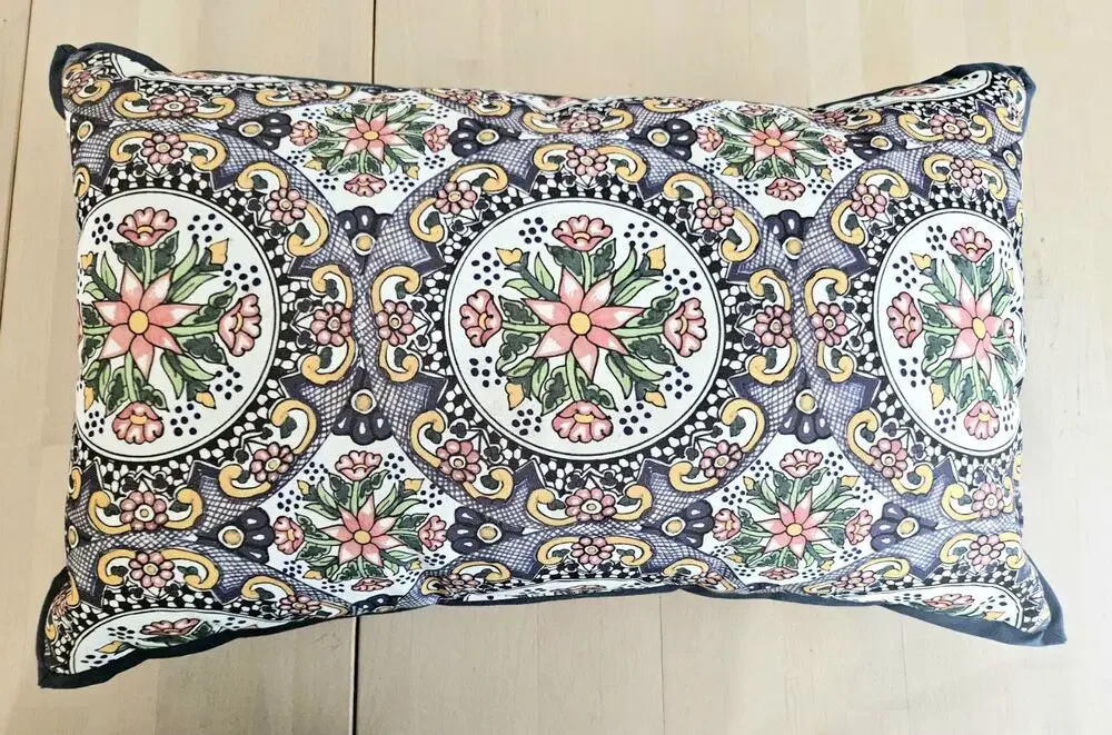 POTTERY BARN THROW PILLOW 29x14 MEDALLION PRINT PURPLE YELLOW PINK